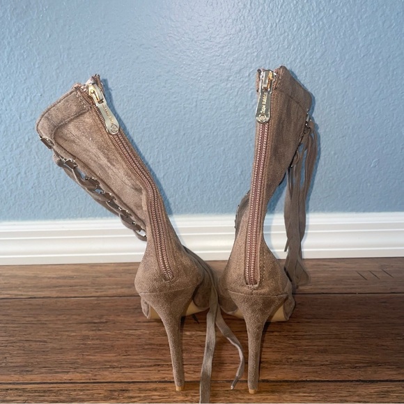 Taupe 🍁 Suede lace up heels fall heels stiletto pumps zipper heels - Picture 7 of 11